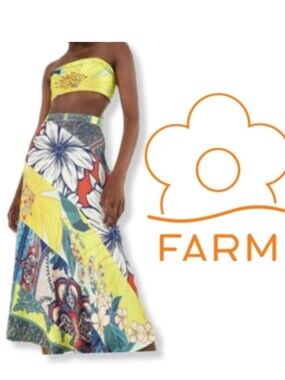 Farm Rio Yellow Floral Patchwork Maxi Skirt